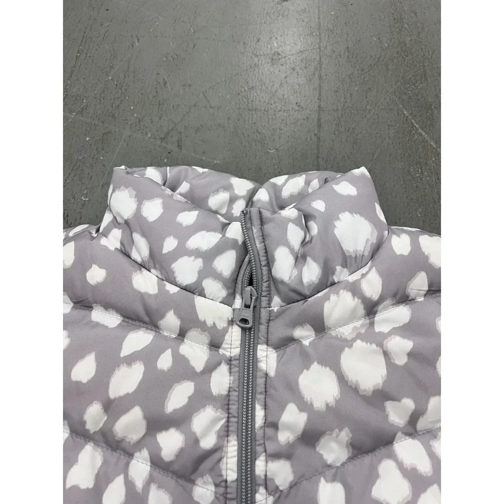 Lands' End Puffer Vest Girls L 14-16 Gray Leopard Print Down Full Zip‎ Winter